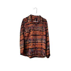 New Directions Top Womens Large Button Up Long Sleeve Pockets Office